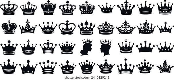 crown silhouette, crown vector set, royalty, luxury, power svg