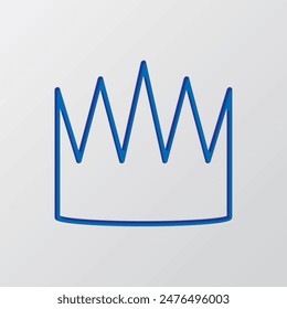 Crown simple icon. Flat design. Paper cut design. Cutted blue symbol with shadow. Gray background.ai