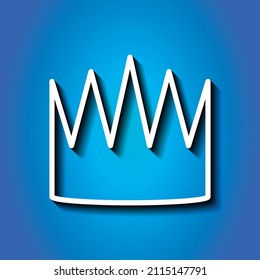 Crown simple icon. Flat desing. White icon with shadow on blue background.ai