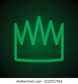 Crown simple icon. Flat desing. Green neon on black background with green light.ai