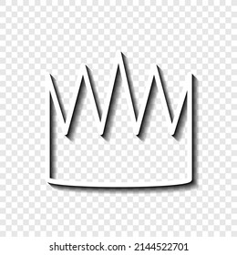 Crown simple icon. Flat desing. White with shadow on transparent grid.ai
