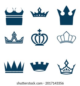 Kronen einfache Symbole Sammlung Vektorgrafik.  Kronlogo, Vektordesign.