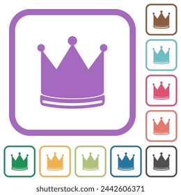 Iconos simples de la corona en marcos cuadrados redondeados del color sobre fondo blanco