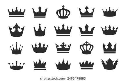 Crown simple icons set. Crown silhouettes isolated on white background. Vector illustration