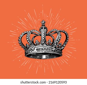 Crown sketch. King, royal symbol. Vector illustration drawn in vintage engraving style
