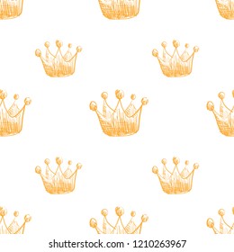 Crown sketch, line art, hand drawn vector illustration, seamless pattern, eps 10