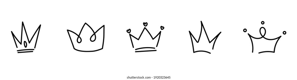 Crown Sketch Set. Handmade. Vector illustration isolated on white background

