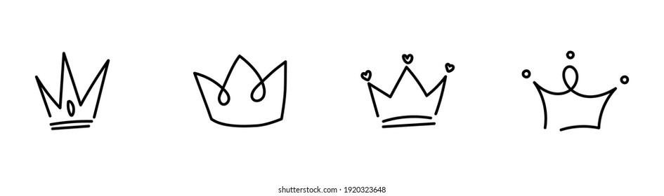 Crown Sketch Set. Handmade. Vector illustration isolated on white background

