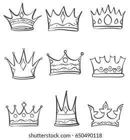 Crown sketch various doodle set