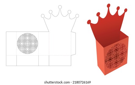 Crown snack container with stenciled pattern die cut template and 3D mockup