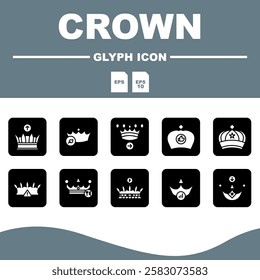 Crown Solid Editable Icons set, Editable crown-themed solid icon set, bringing an elegant and luxurious design to various design projects.