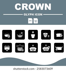 Crown Solid Editable Icons set, Solid crown icon collection with various crown variations, perfect for branding, logos and premium decorations.
