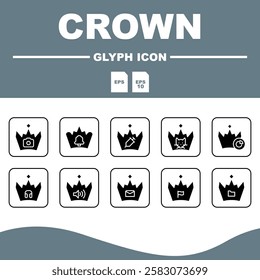 Crown Solid Editable Icons set, Crown solid icon illustration in flexible vector format and can be customized as needed.