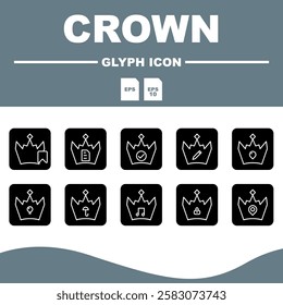 Crown Solid Editable Icons set, Aesthetic collection of solid crown vector icons, ensuring high quality design results for various projects.