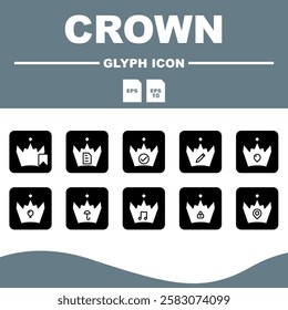 Crown Solid Editable Icons set, Set of editable crown solid icons, bringing luxurious and exclusive designs to various creative projects.