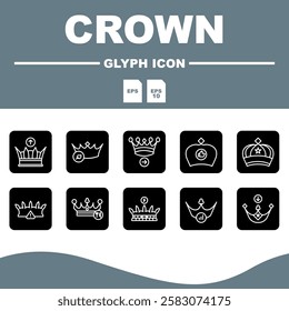 Crown Solid Editable Icons set, The solid crown icon design is minimalist yet classy, ​​perfect for social media and visual identity.