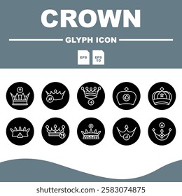 Crown Solid Editable Icons set, Crown solid icon illustration in vector format that can be easily edited for various design needs.
