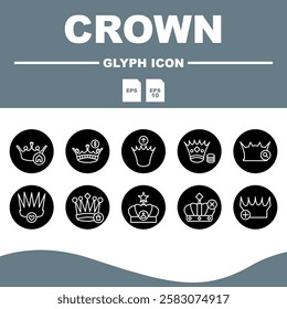 Crown Solid Editable Icons set, A collection of crown solid vector icons that are flexible and can be used for both digital and print projects.
