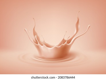 Estallido de la corona de cimientos líquidos. Representación 3d realista de una salpicadura de líquido beige, flujo de textura de crema de cimiento. Ilustración del vector EPS10