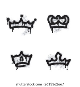 Crown spray icon isolated on white background. Crown graffiti icon sprayed in black on white background. Vector illustration.