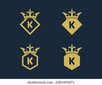 Crown with Square and Hexagon Logo Concept sign symbol icon Element Design. Luxury Logotype. Vector illustration logo template