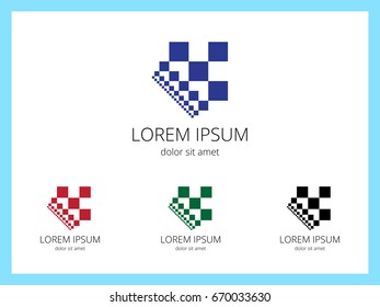 Crown of squares of different sizes for name of company. Set in different colors