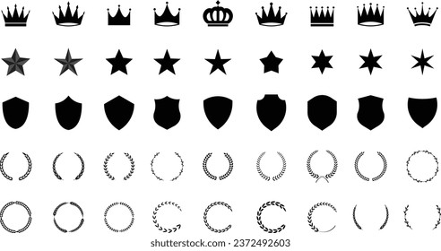 Krone, Stern, Schild, Laurel Wreath Silhouette Set