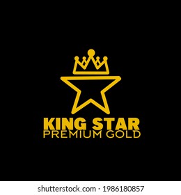 Crown and star with simple premium gold line art style. Ilustration crown and star design logo.