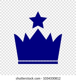 Crown with star at the top icon. Vector. Navy blue flat icon on transparent background.