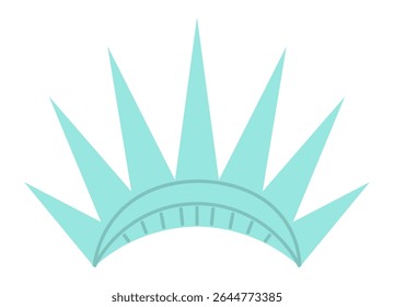Crown of the Statue of Liberty, featuring a light green hue, symbolizes freedom, democracy, and the American spirit against a clean, white background, representing a national icon