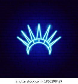 Crown Statue of Liberty Neon Sign. Vector Illustration of Decor Promotion.