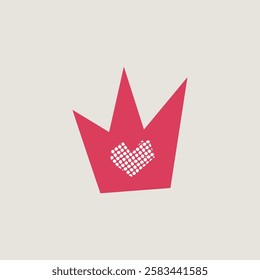 Crown sticker with heart in the center, pink silhouette crown