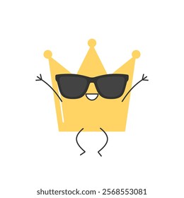 Crown sunglasses cartoon character jumping greeting smiling happy joy cute baby vector illustration.