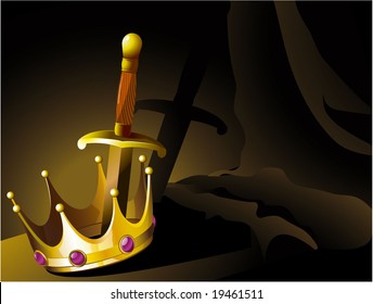 Crown And Sword. Vector.