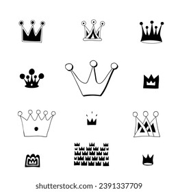 conjunto de iconos del vector del doodle de la colección de símbolos de la corona