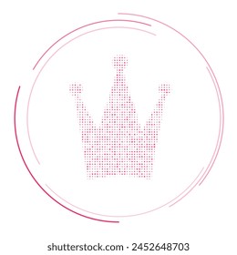 The crown symbol filled with pink dots. Pointillism style. Vector illustration on white background