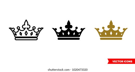 Crown symbol icon of 3 types: color, black and white, outline. Isolated vector sign symbol.