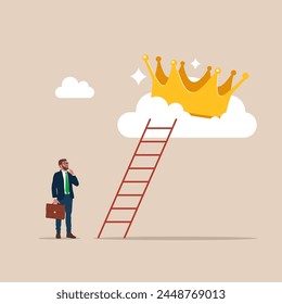 Crown symbol on cloud. Education or knowledge steps to success, learning or study for skill development to achieve business success. Flat vector illustration. 