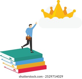 Símbolo de la corona en la nube. Educación o pasos de conocimiento para el éxito, aprendizaje o estudio para el desarrollo de habilidades para lograr el éxito empresarial. Ilustración vectorial plana.




