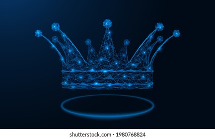 A crown, a symbol of power. Polygonal construction of lines and points. Blue background.