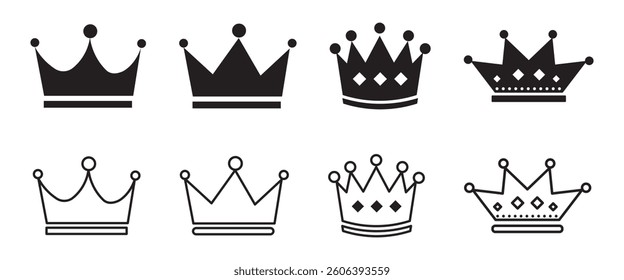 
Crown symbols. Set of black crown icons. Black crown sign collection
