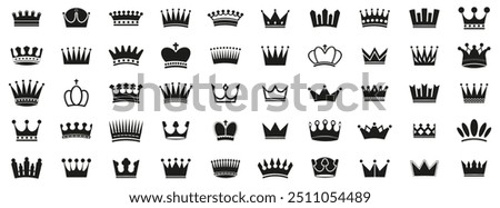 Crown symbols. Set of black crown icons. Black crown sign collection