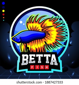 Crown tail Betta fish mascot. esport logo design