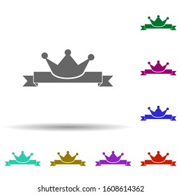 Crown, tape, achievement in multi color style icon. Simple glyph, flat vector of business icons for ui and ux, website or mobile application