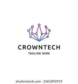 Crown tech line logo design template flat vector