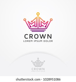 Crown technology logo. Crown vector in line art style for technology logos, networks, internet and wireless, developers and studios. Vector logo template