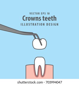 Crown teeth illustration vector on blue background. Dental concept.