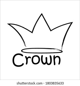 Crown with text Crown in doodle style isolated on white background. 