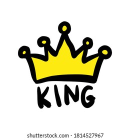 Crown   text king icon  Colored contour silhouette  Cartoon sketch drawing  Vector flat graphic hand drawn illustration  The isolated object white background  Isolate 