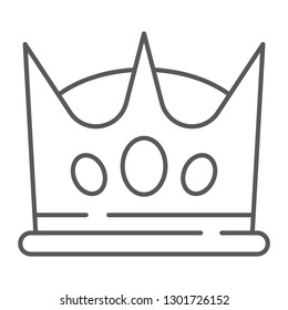 Crown thin line icon, king and leader, royal sign, vector graphics, a linear pattern on a white background, eps 10.